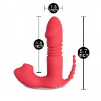 Thrusting Vibrator with Sucking Function Silicone Remote Control 12-Speed RED